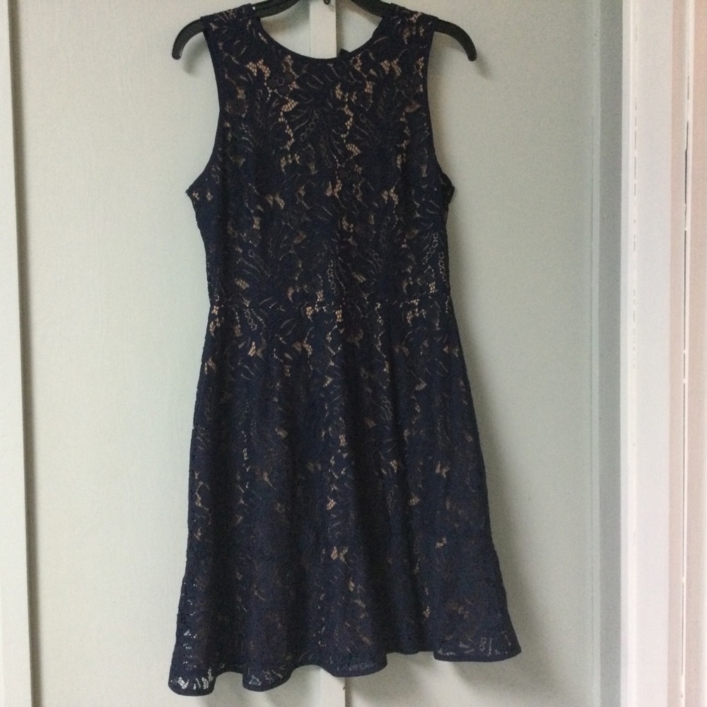 Banana Republic Women's Size 6 Sleeveless Fit Flare Navy Blue Lace Crewneck